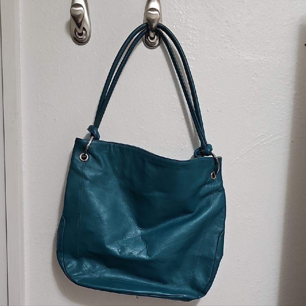 Leather Chic Teal Shoulder Bag. Genuine Leather